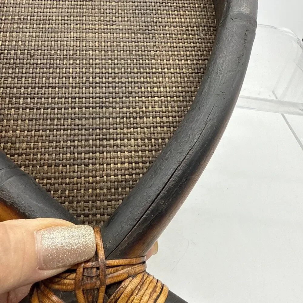 Bohemian Bamboo Rattan Reed Tray Burnt Wood Mid-Century Modern 17 3/4”x8”
